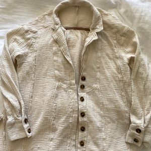 Free People Gauze Cream Button-Up Shirt